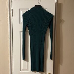 Lulu's Teal Ribbed Knit Long Sleeve Dress